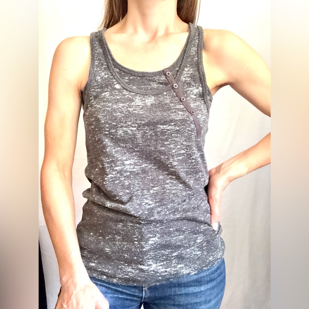 Roxy Marled Gray Button Detail Tank Top